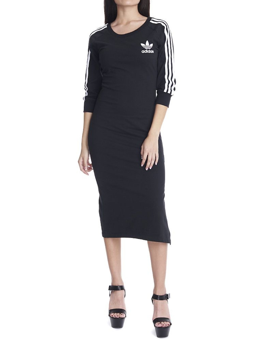 Adidas Women's Black Three-Stripe Midi Dress